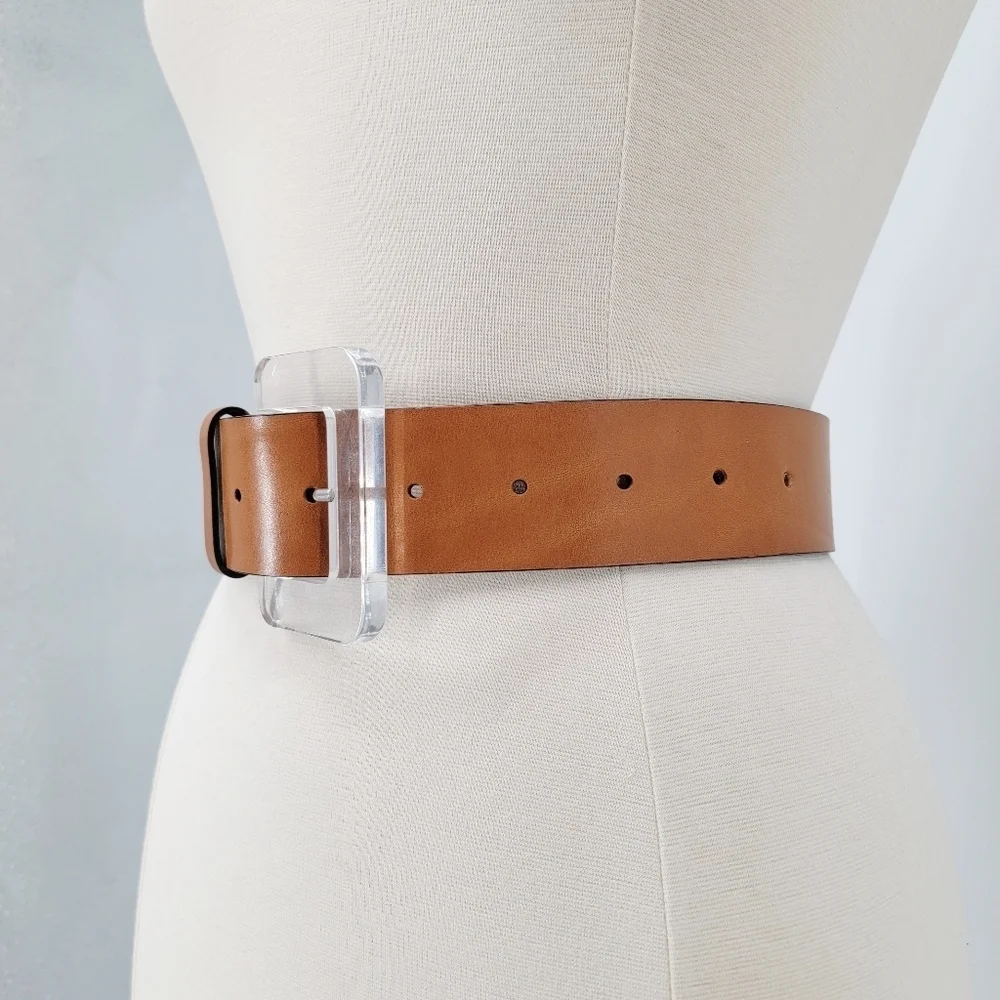 & other stories Tan Leather Belt Acrylic Buckle Size XS Brown Minimalist Boho